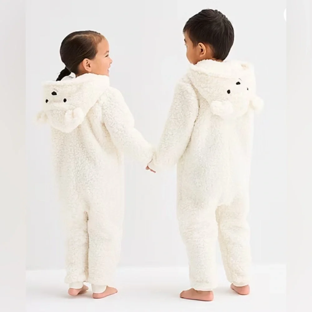 North Pole Trading Co. Polar Bear Toddler Unisex Sherpa Hooded One Piece Pajama